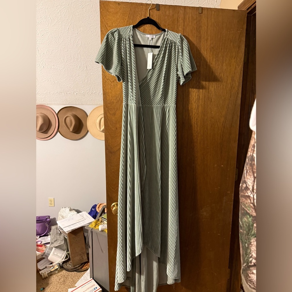 Striped Green Dress-velvet material